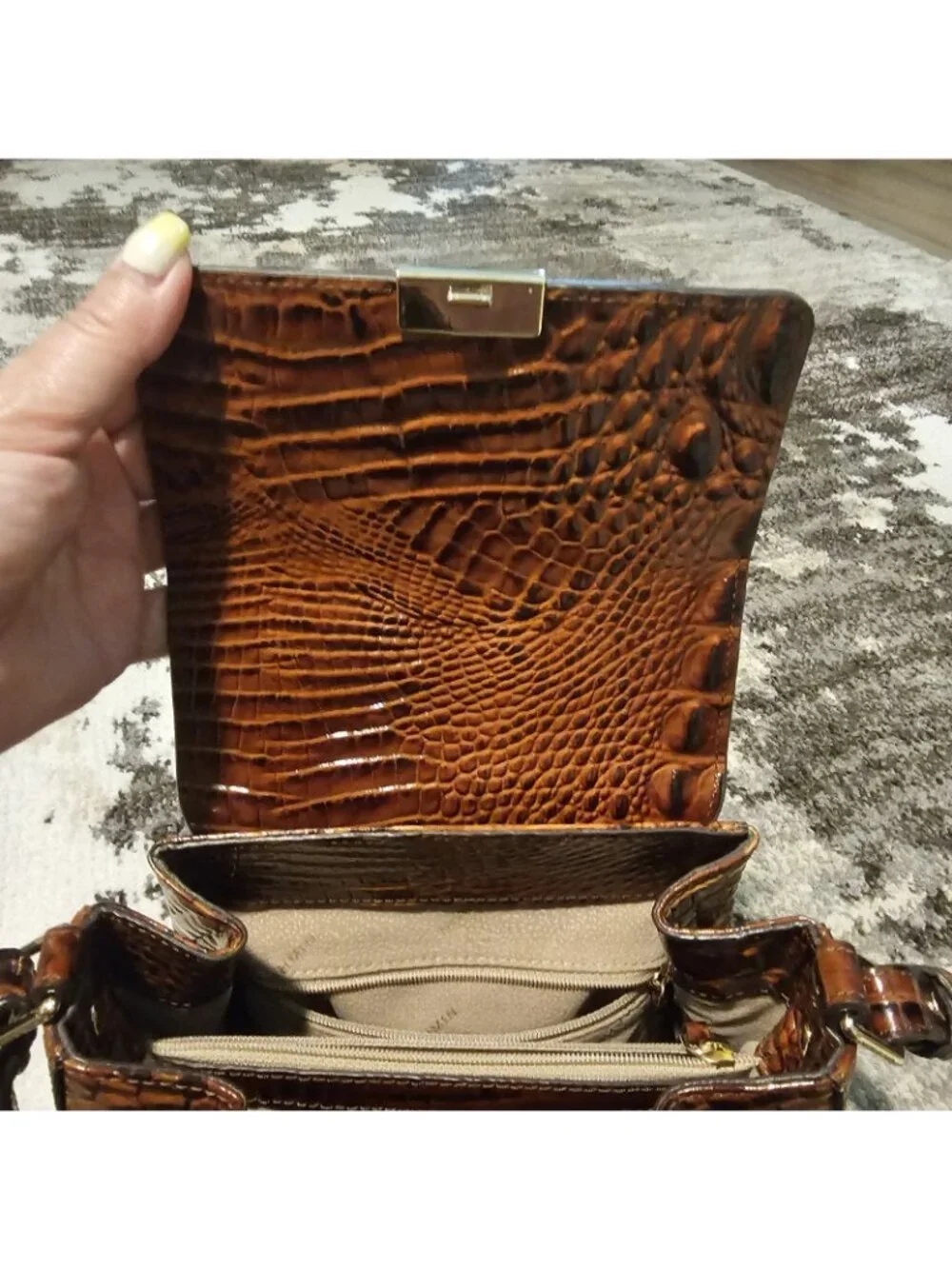 Brahmin Margo Pecan Melbourne Leather Flap Crossbody Bag Purse Croc Embossed
